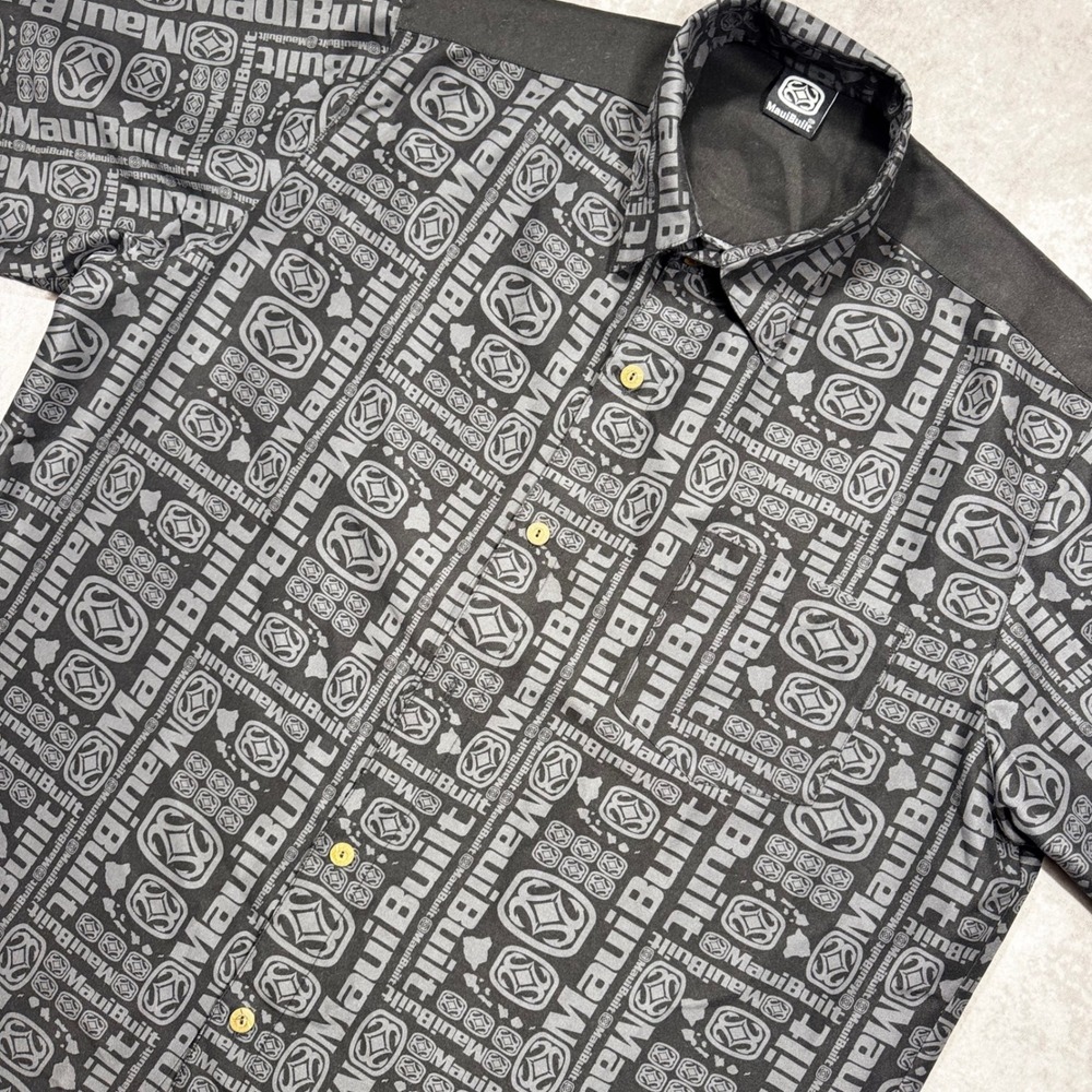 Maui Built Mens Black Gray Logo Print Short Sleeve Button Down Shirt 3XL